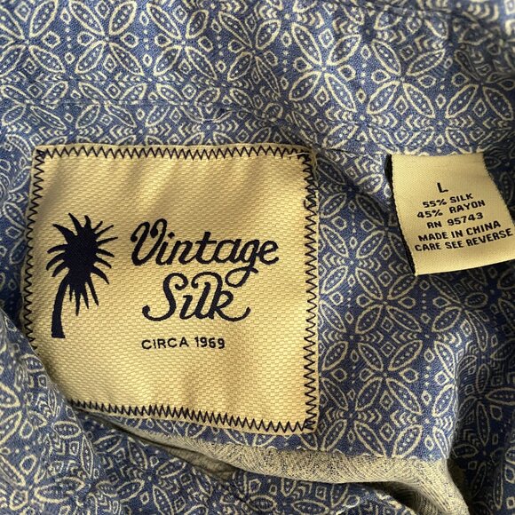 Vintage Silk Circa 1969 Men's Geometric Floral Button Up Shirt Size L - Picture 4 of 6